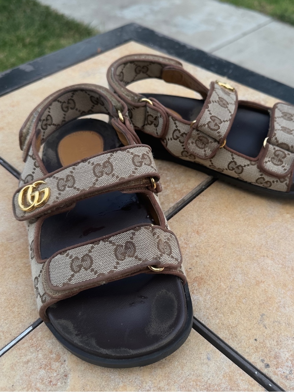 👑 Authentic Gucci GG Monogram Velcro Platform Sandals 37.5